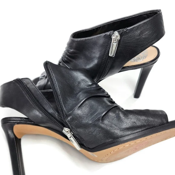Vince Camuto Jenett Black Leather Rouched Open-Toe Sling-Back High-Heel Sandals - Picture 8 of 11